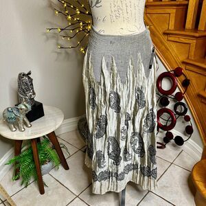 LAPIS Women’s Midi Maxi SKIRT Strapless DRESS Black Metallic Cream Elastic Waist